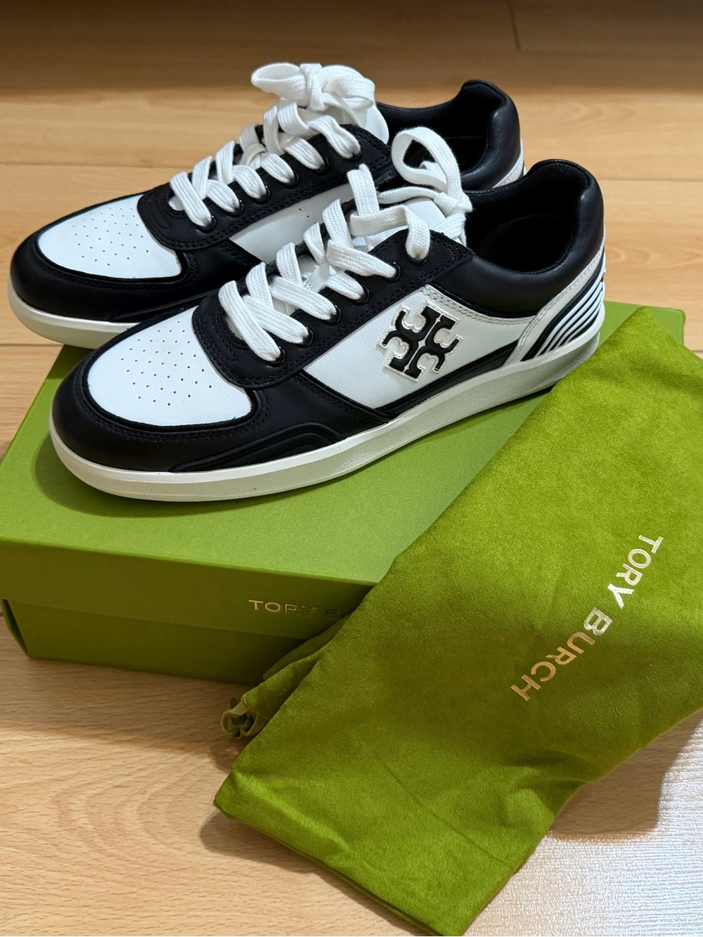 Tory Burch Black and White Leather Low-Top Sneakers